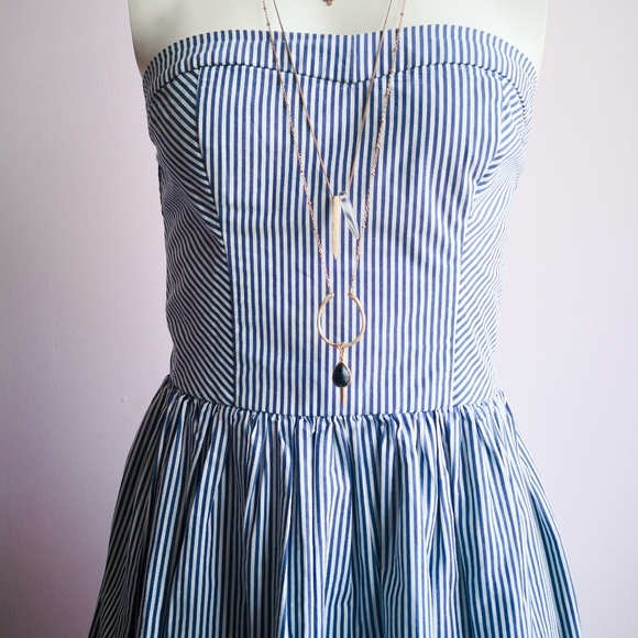 HOLLISTER Blue/White Striped Strapless Mini Dress - Picture 2 of 4